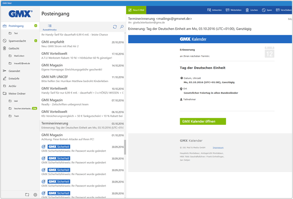 GMX Mail App für Windows - Design-Update