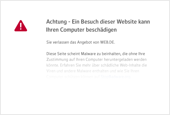Hinweis warnt vor potentiell gefährlichen Webseiten
