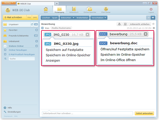 Verwalten Sie Dateianhänge über das MediaCenter, das Online-Office oder über Ihren Computer. Verwalten Sie Dateianhänge über das MediaCenter, das Online-Office oder über Ihren Computer.