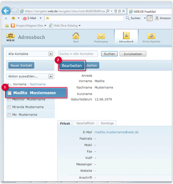 Kontakt bearbeiten Kontakt bearbeiten