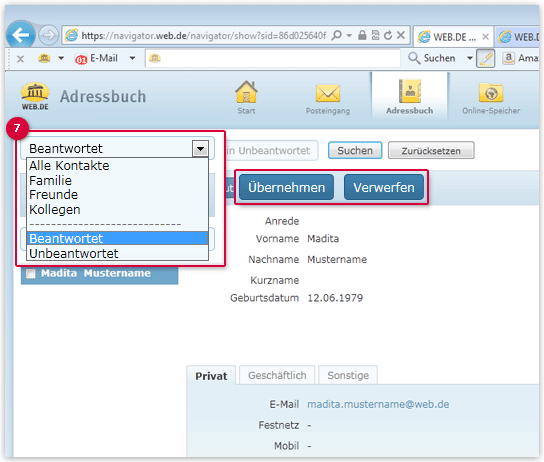 Beantwortete Kontakte übernehmen Beantwortete Kontakte übernehmen