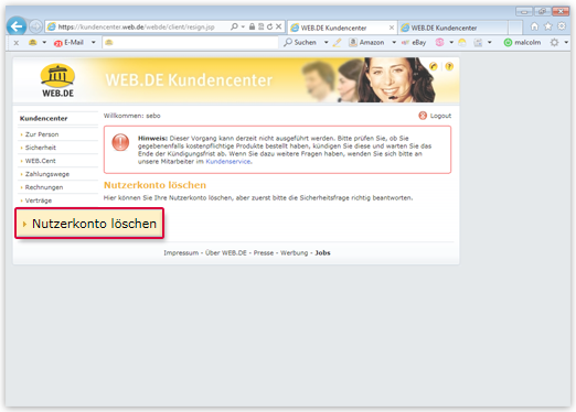 E-Mail-Konto endgültig löschen E-Mail-Konto endgültig löschen