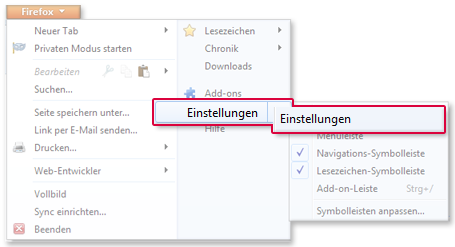 Firefox, Einstellungen Firefox, Einstellungen