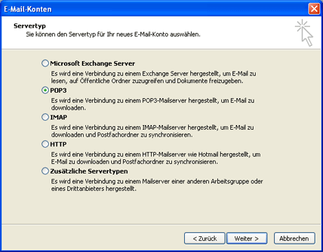 POP3 mit Outlook 2003 einrichten