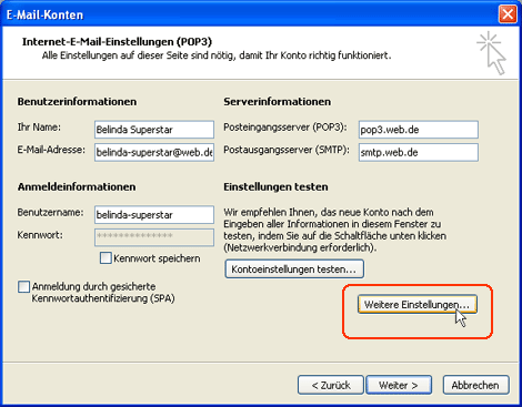 POP3 mit Outlook 2003 einrichten