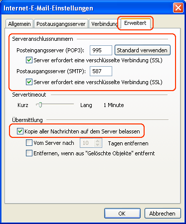 POP3 mit Outlook 2003 einrichten