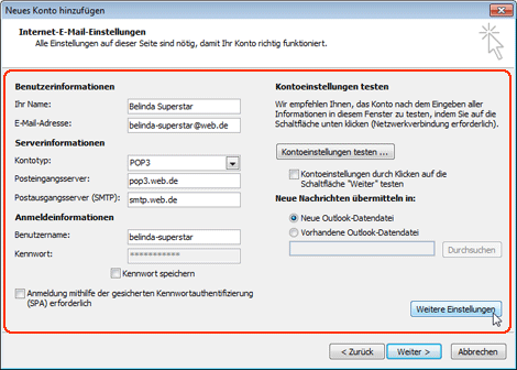POP3 mit Outlook 2010 einrichten