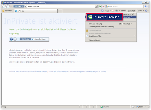 Wenn Sie im privaten Modus surfen, speichert der Browser keine Cookies, keine temporären Daten und keinen Verlauf Wenn Sie im privaten Modus surfen, speichert der Browser keine Cookies, keine temporären Daten und keinen Verlauf