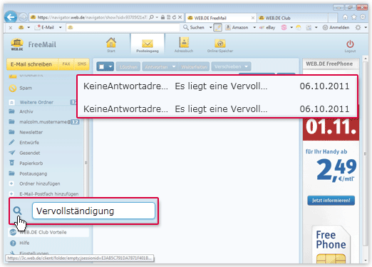 E-Mails im Postfach suchen
