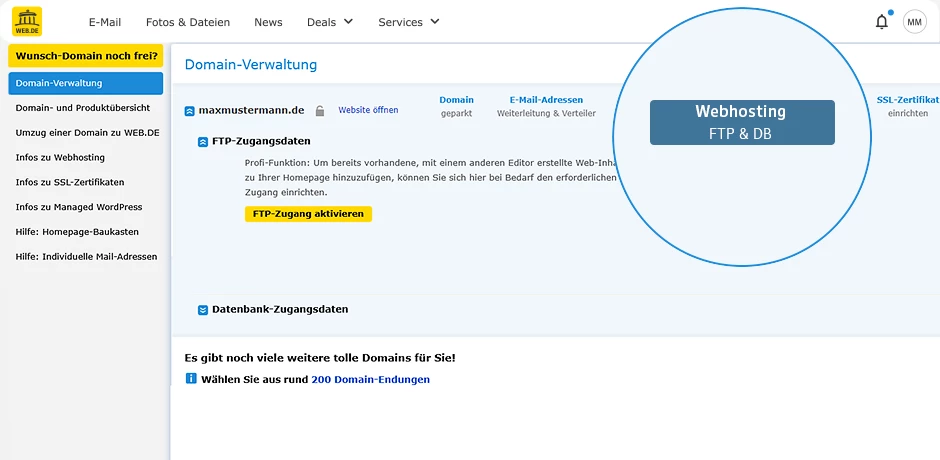 Schritt 3: Wählen Sie "Webhosting" aus