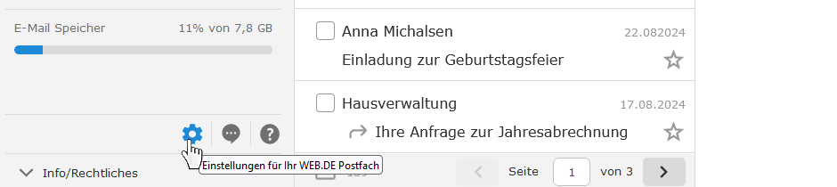 "Einstellungen"-Symbol im Postfach Links unten
