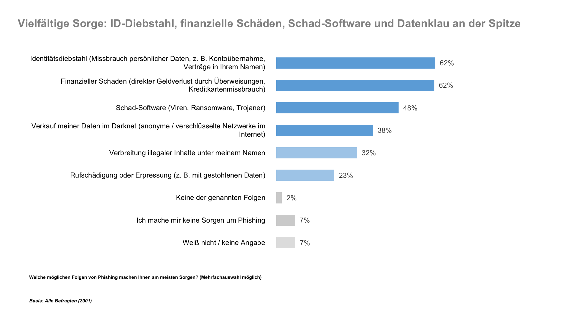 Vielfältige Sorge: ID-Diebstahl, finanzielle Schäden, Schad-Software und Datenklau an der Spitze
