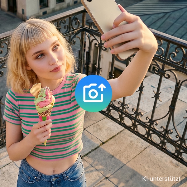 Junge Frau macht Selfie mit Handy