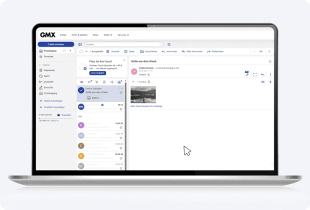 Fotos und andere Dateien im GMX Postfach speichern