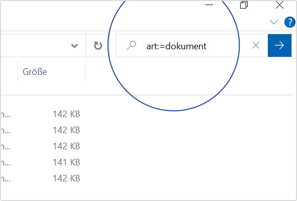Ihr Suchfilter erscheint mit Doppelpunkt im Suchfeld Ihres Windows Explorers.