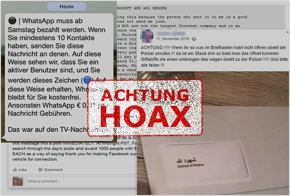 Hoaxes kommen per Messenger, per Post oder Soziale Netzwerke