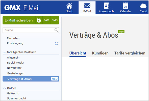 E-Mail-Kategorie "Verträge & Abos": mit praktischen Zusatzfunktionen.