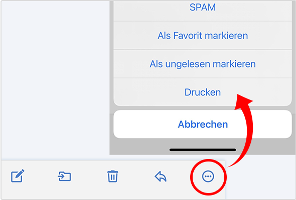 iOS App: Optimierte Menüleiste in den E-Mails.