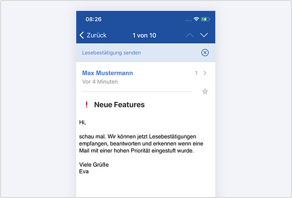 iOS App: Anzeige von Priorität und Lesebestätigung.