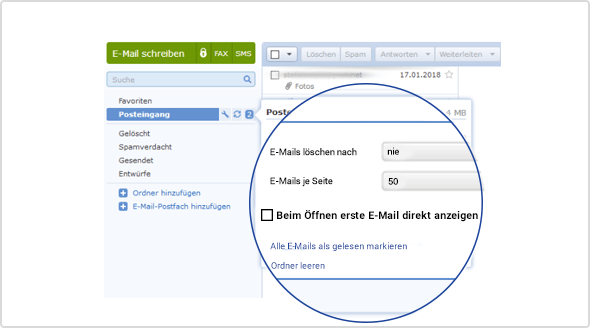 E-Mail-Vorschau direkt am Ordner einstellen
