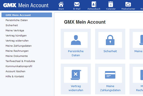GMX "Mein Account" in Ihrem Postfach