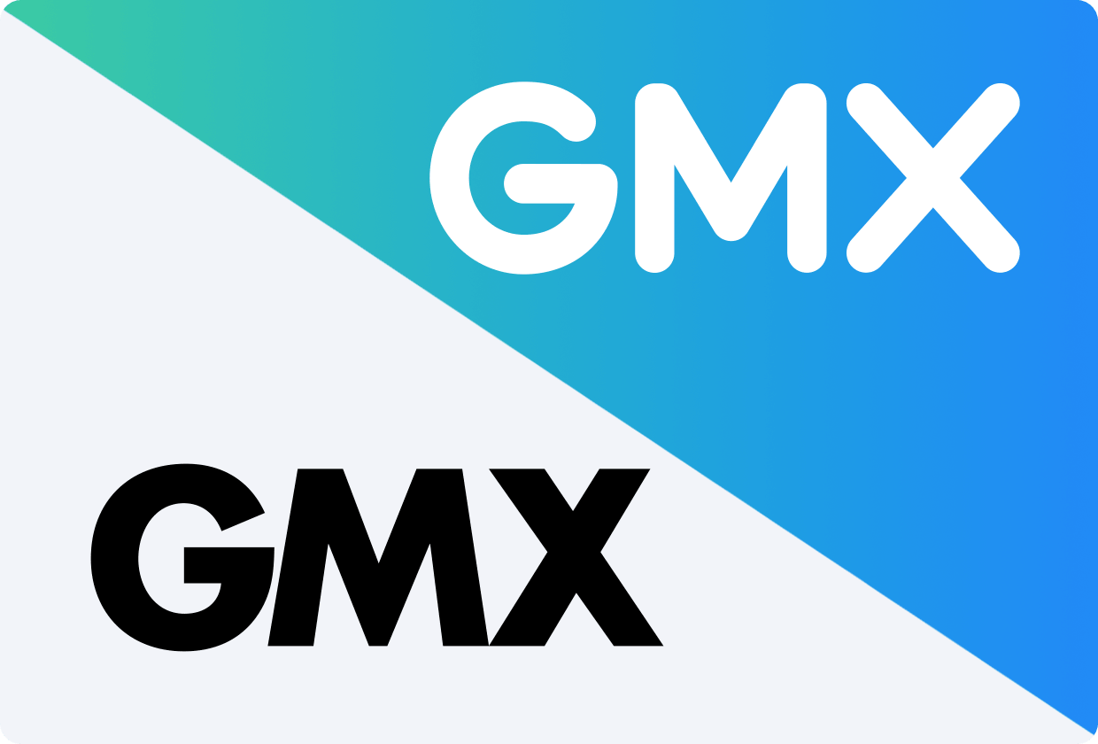 Collage mit altem Logo links im Bild und neuem GMX Logo rechts im Bild