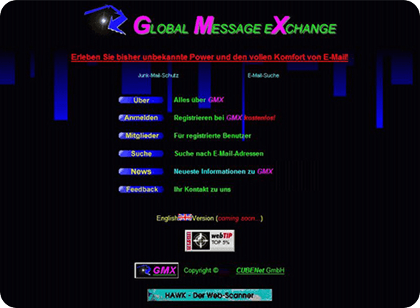 Screenshot von GMX 1997