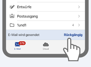 "Rückgängig“ antippen und Ihre E-Mail wird nicht versendet. Hier am Beispiel der GMX App für iOS.