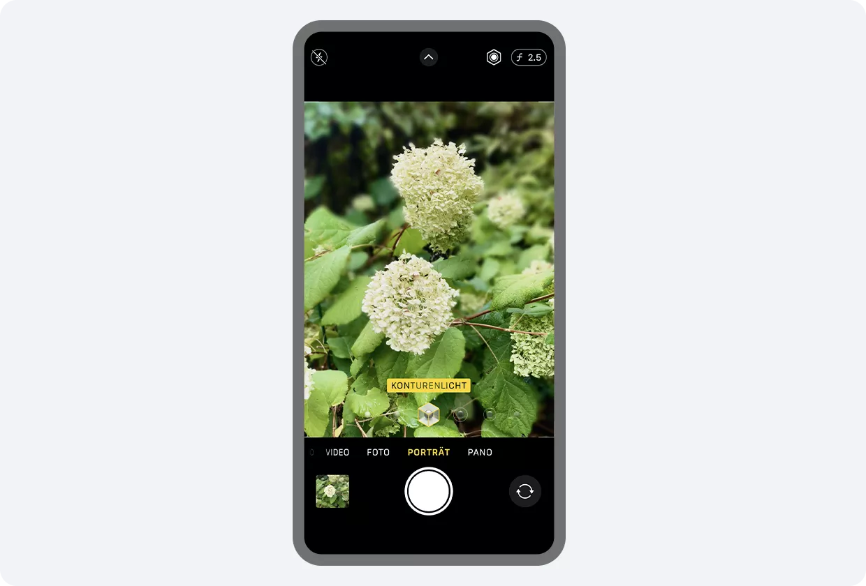 Automatikmodus auf dem iPhone, hier im Modus "Konturenlicht"