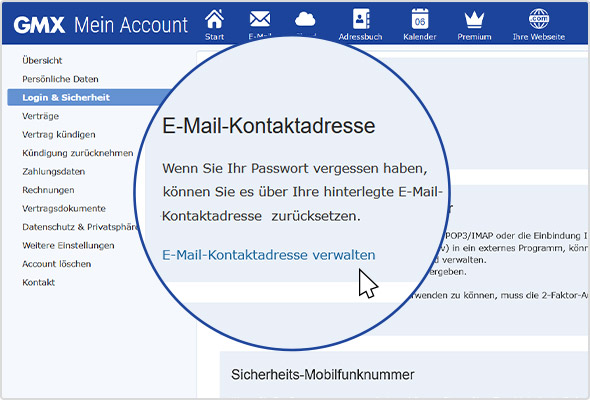 In "Mein Account" die E-Mail-Kontaktadresse hinterlegen.