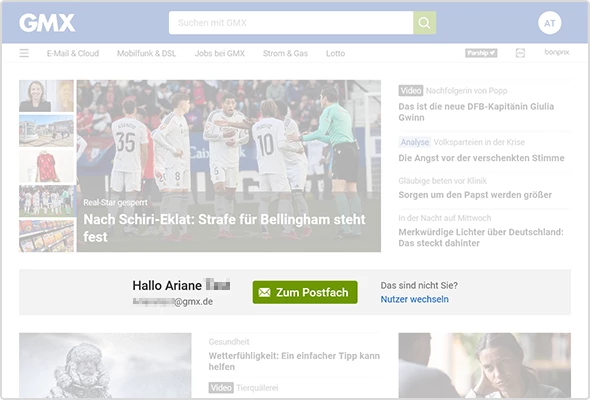 Über den mittigen grünen Button "Zum Postfach" gelangen Sie nun direkt zu Ihren E-Mails.