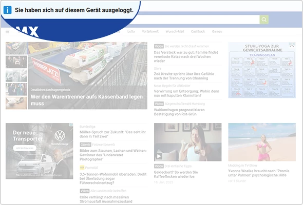 Oben links erscheint die Meldung, dass Sie sich auf diesem Gerät ausgeloggt haben.