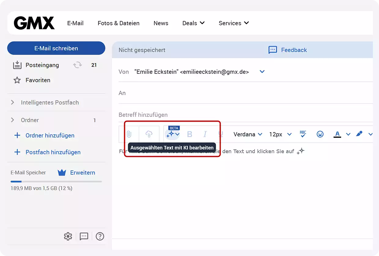 Die neuen Assistenz-Funktionen im GMX Postfach - vorab als Beta-Version verfügbar.