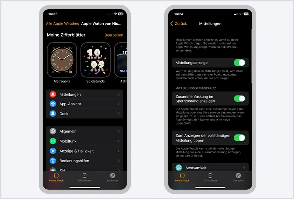 So passen Sie die Darstellung von Benachrichtigungen auf der Apple Watch individuell an.