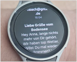So erscheint eine neue GMX Mail auf Ihrer Samsung Galaxy Watch. 