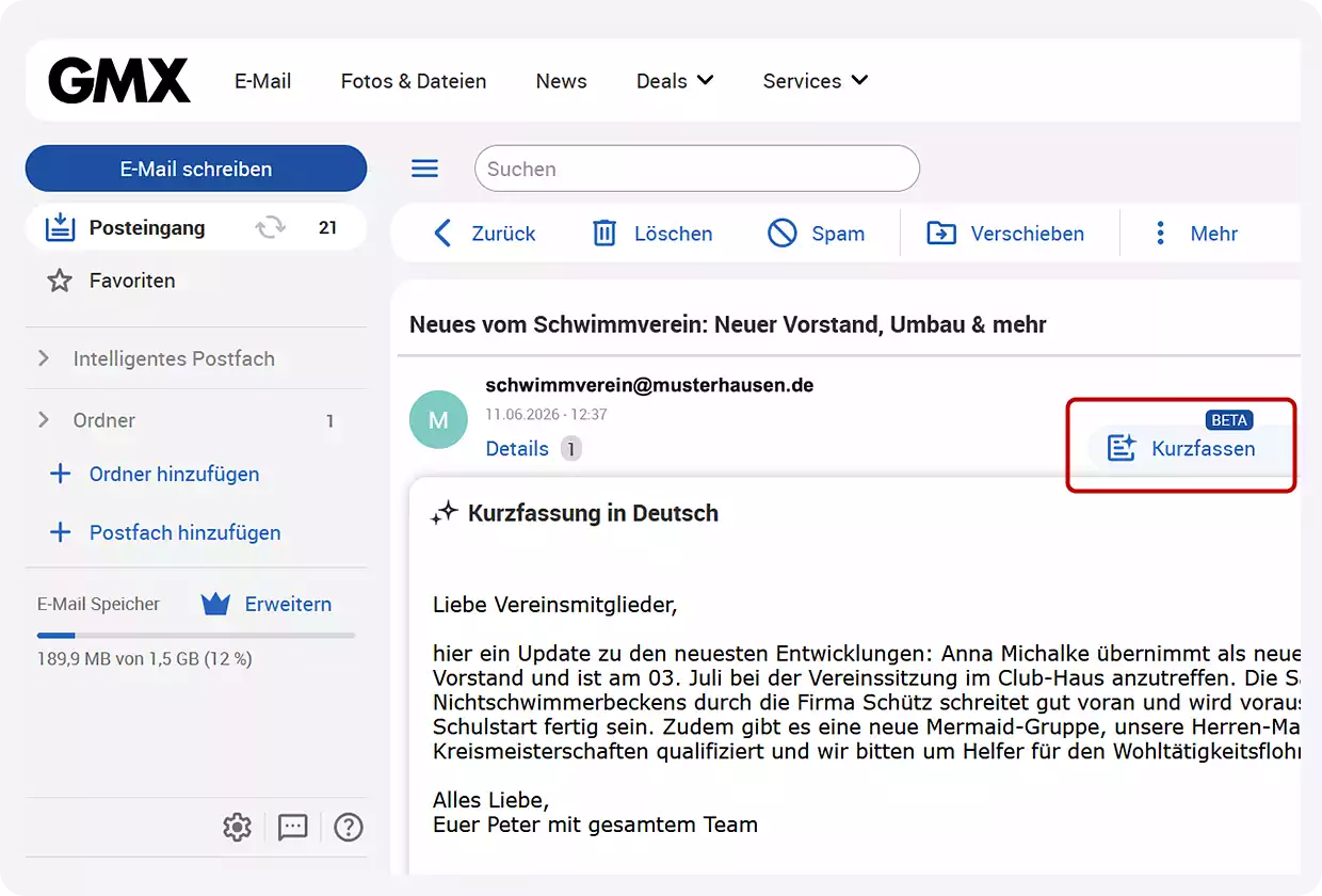 Lange E-Mails? Kein Problem: Du kannst sie dir zusammenfassen lassen