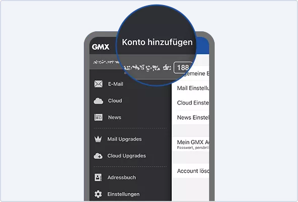 Sie haben ein weiteres GMX Konto? Fügen Sie es einfach direkt in der App Ihres GMX Haupt-Accounts hinzu.