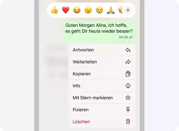 Screenshot von dem Menü an Optionen, die man mit einer Textnachricht hat.