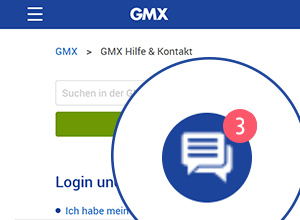 Sie finden den GMX Hilfe-Chat als Sprechblase rechts unten auf den Hilfe (& Kontakt)-Seiten.