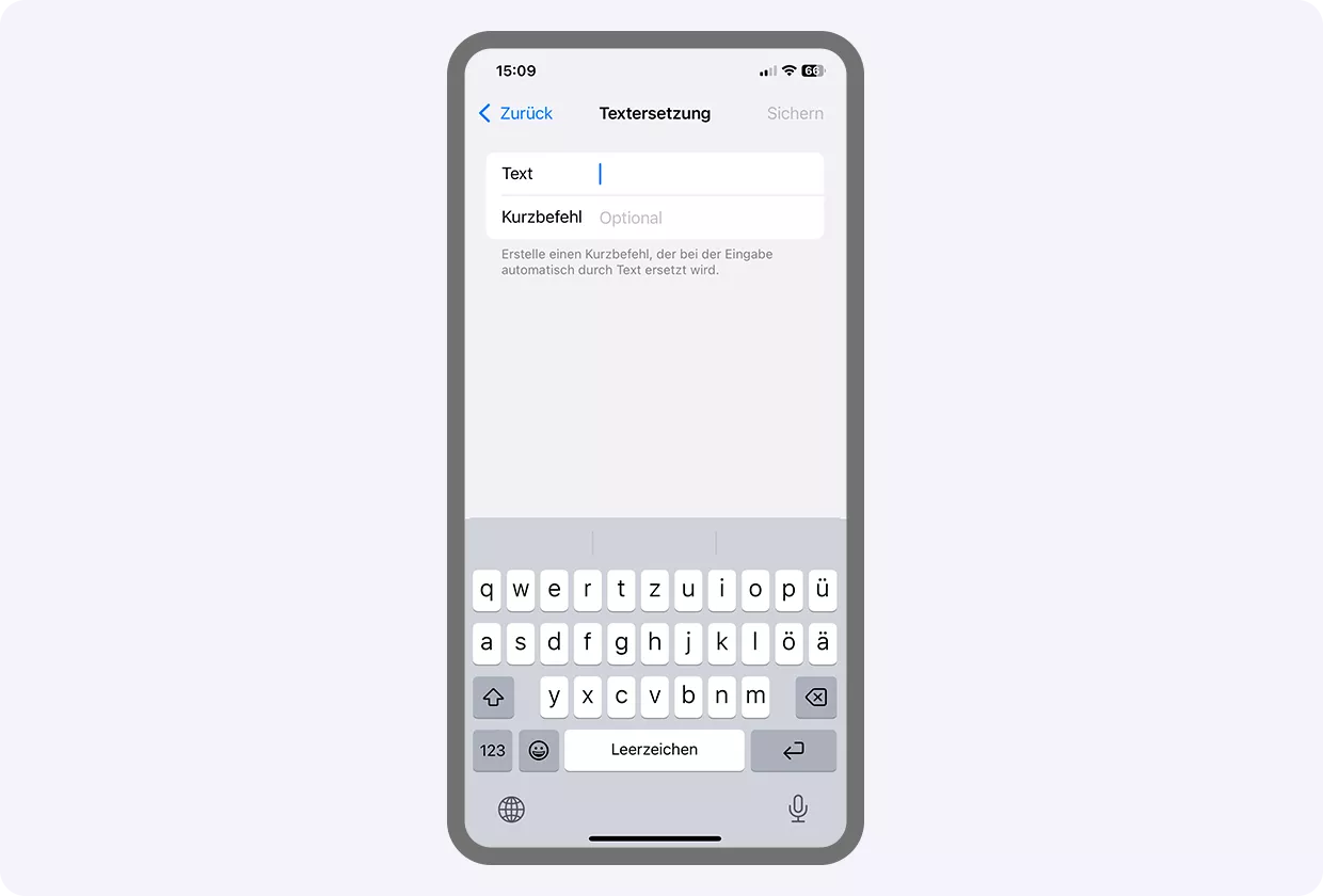 Screenshot der Textersetzung auf dem iPhone