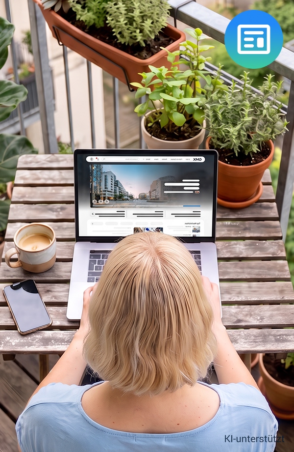 Frau liest GMX News auf einem Laptop