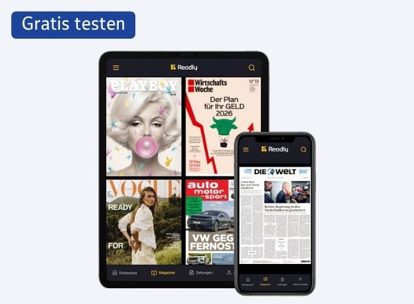 Drei Fotos zeigen ein Restaurant mit gedeckten Tischen und blauen Stühlen, einen Raum mit blauem Sessel und Schreibtisch, sowie einen Kronleuchter mit goldfarbenen Details.