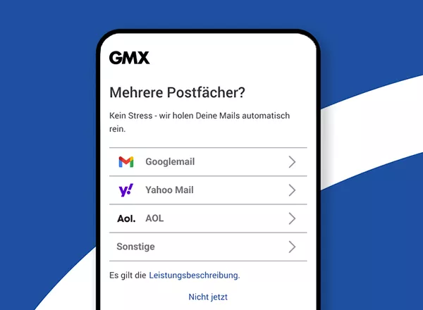 Screenshot von E-Mail-Anbieter in GMX Connect