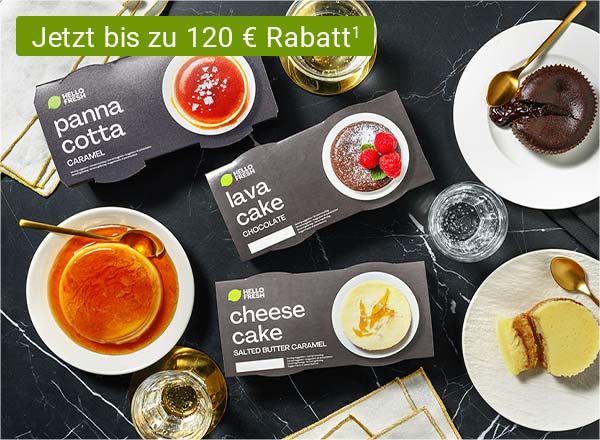 HelloFresh Kochbox: Mit bis zu 120 € Rabatt + Gratis-Dessert¹