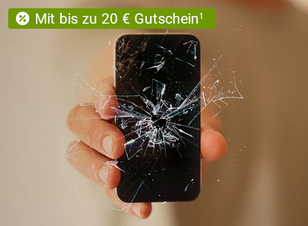Eine Hand hält ein Handy mit einem gesplitterten Display.