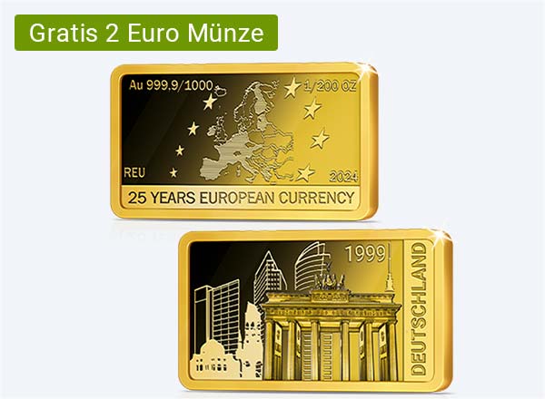 Goldbarren 25-Jahre Euro: + GRATIS 2-Euro-Münze 2025