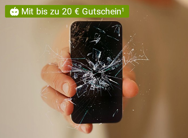 Eine Hand hält ein Handy mit einem gesplitterten Display.