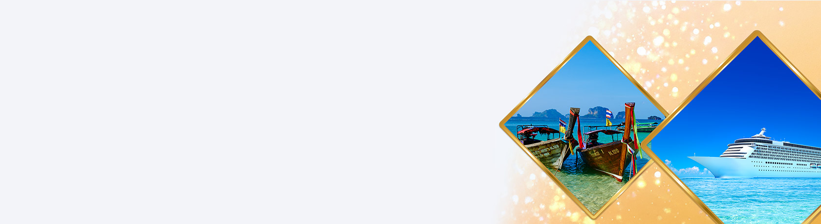 Zwei viereckige Bildausschnitte, die das Meer zeigen. Auf dem linken Bildausschnitt sind zusätzlich zwei alte Fischerboote zu sehen und auf dem rechten Bildausschnitt ein Kreuzfahrtschiff.