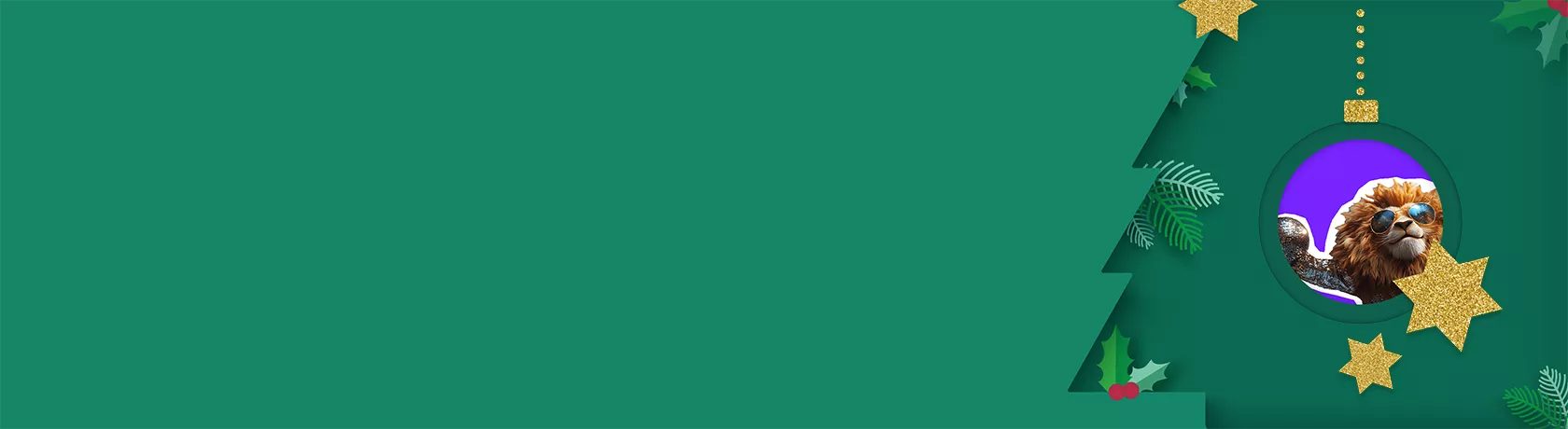 Löwe in Glitzeranzug mit Sonnenbrille auf lila Hintergrund, oben links Text: Jetzt 200 € + 2,75 % sichern!¹,²