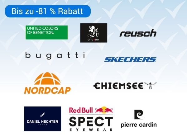 Logos diverser Marken mit Chiptext "Bis zu 81 % Rabatt"
